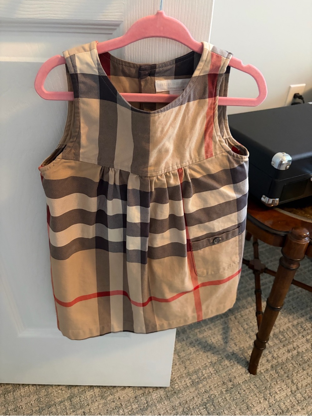Burberry Girls Plaid Classic Dress in Beige, Navy & Red Check EUC